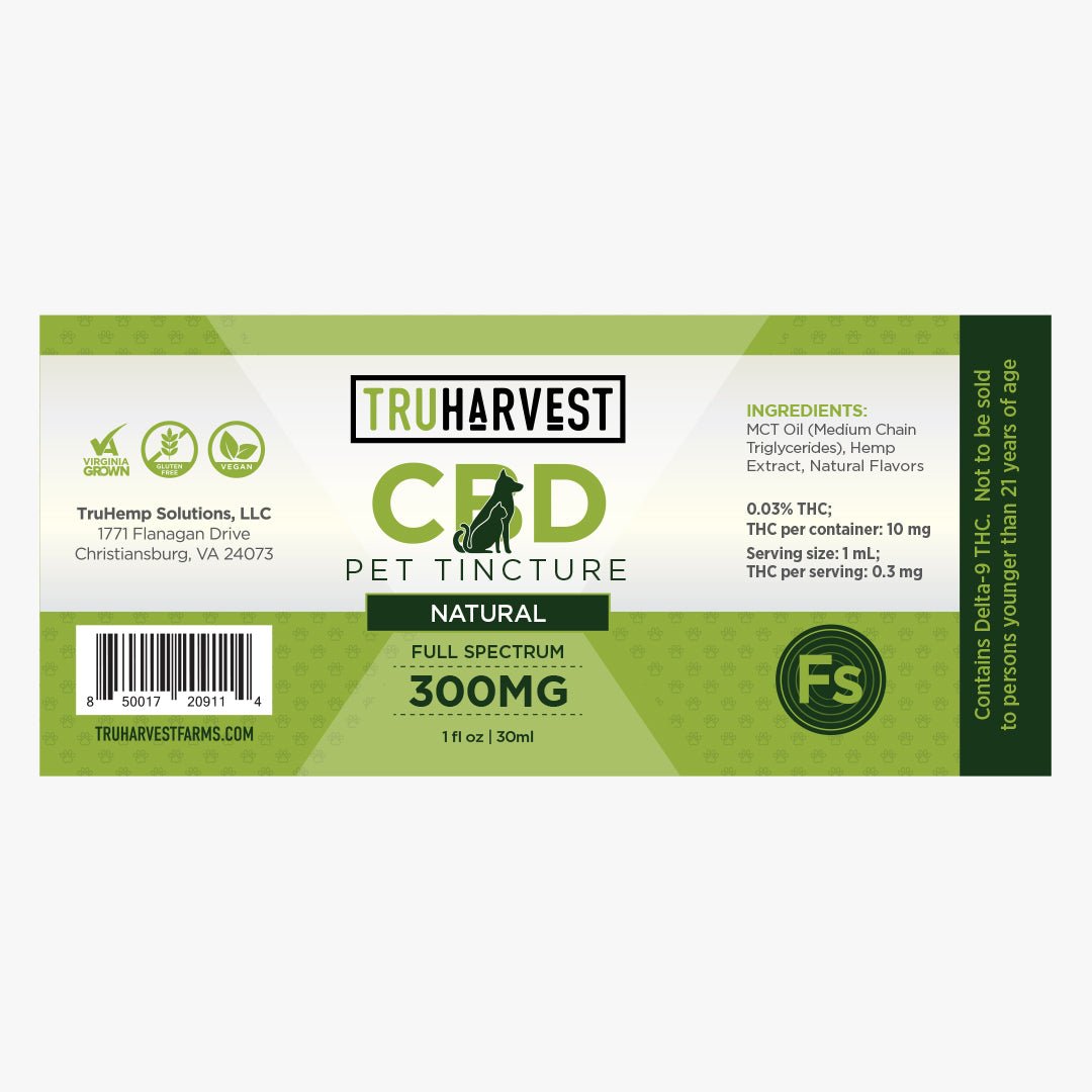 CBD Pet Tincture Full Spectrum 300mg - TruHarvest Farms