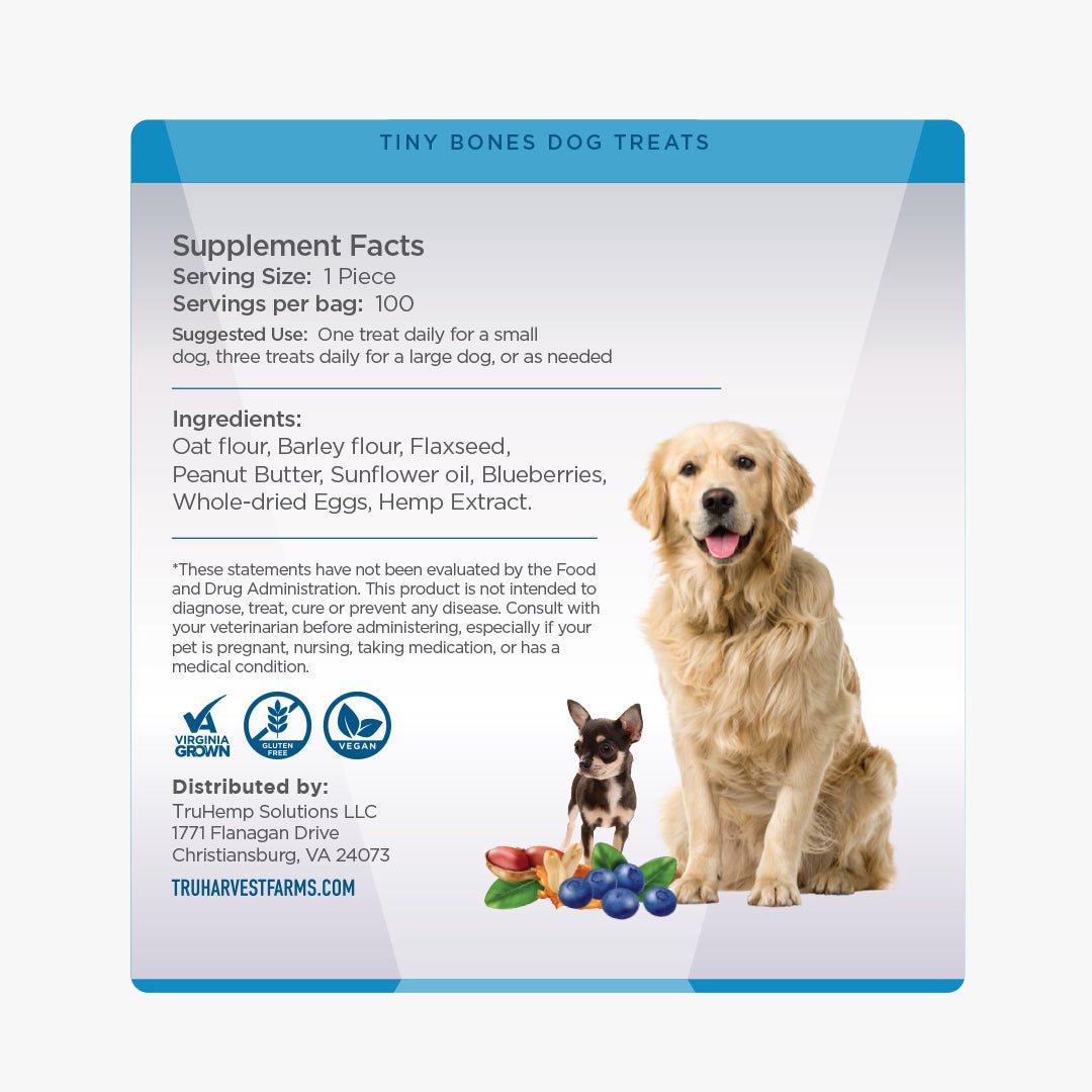 CBD Tiny Bones Dog Treats Peanut Butter Blueberry - TruHarvest Farms