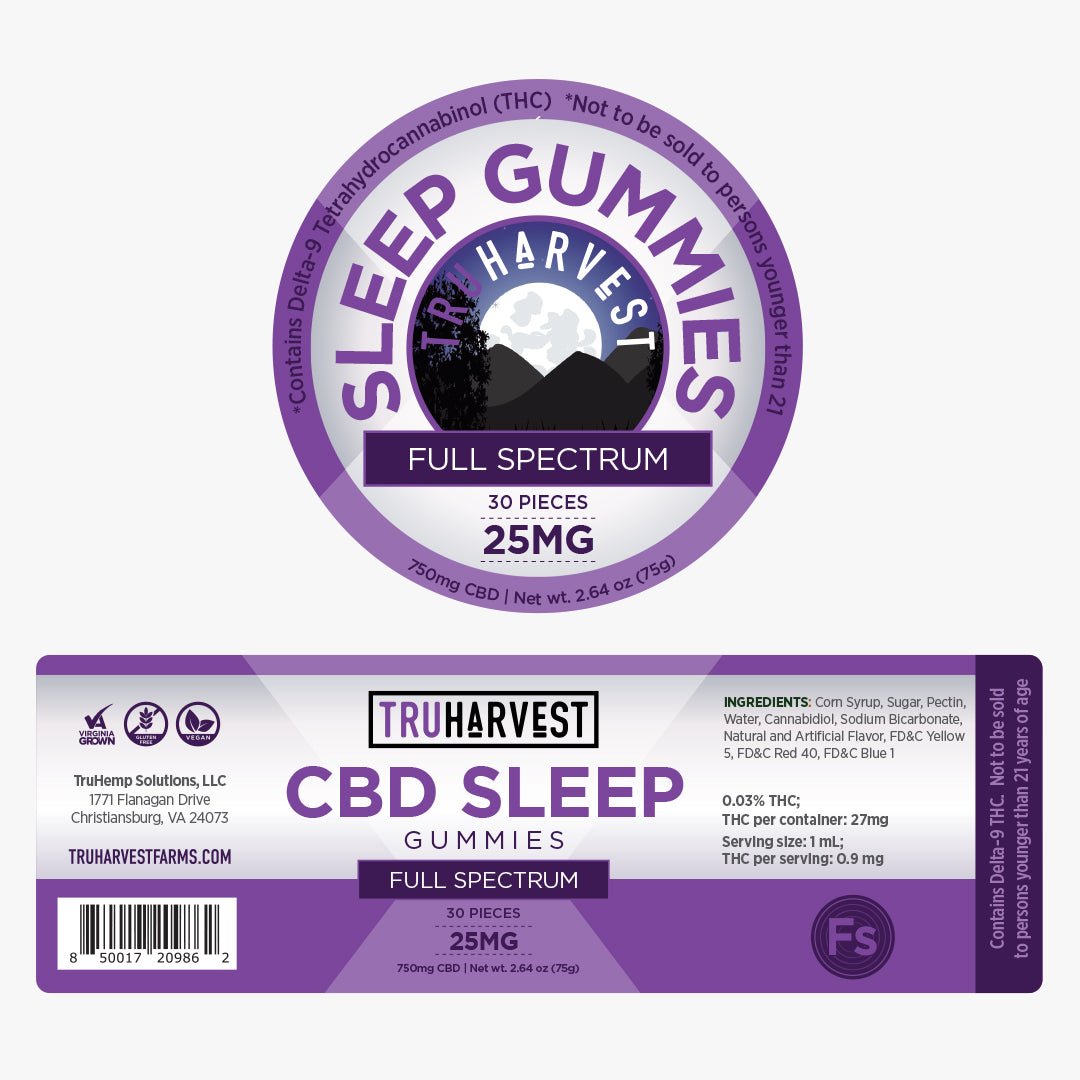 Full Spectrum CBD Sleep Gummies - 30 Pack - TruHarvest Farms