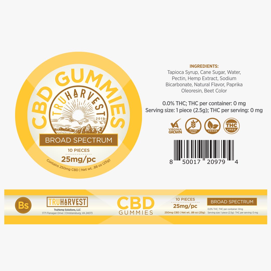 Broad Spectrum CBD Gummies - THC Free - TruHarvest Farms